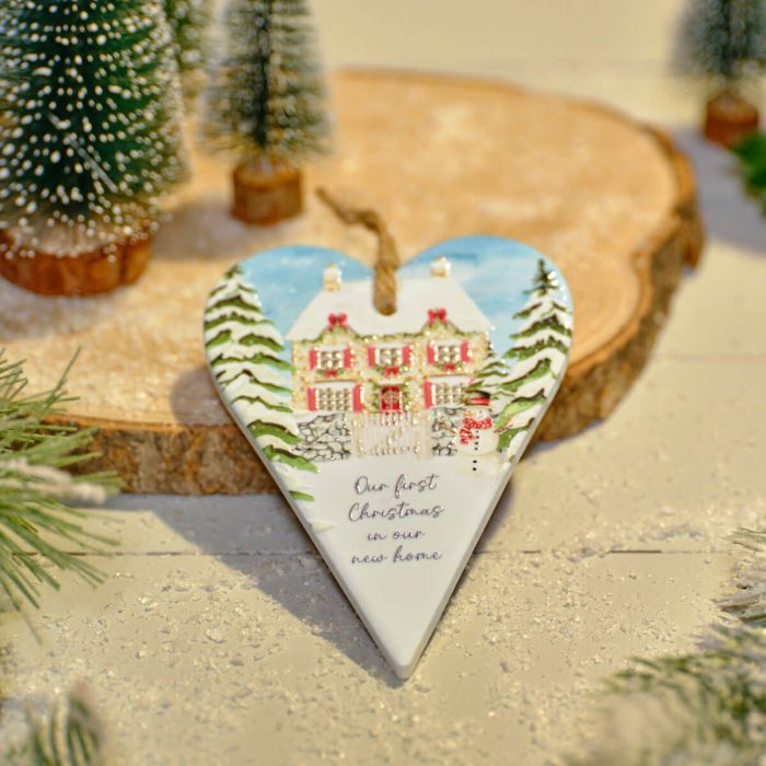 Christmas cottage 'First Christmas in our new home' hanging heart