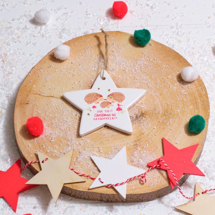 First Christmas as grandparents hanging ceramic star