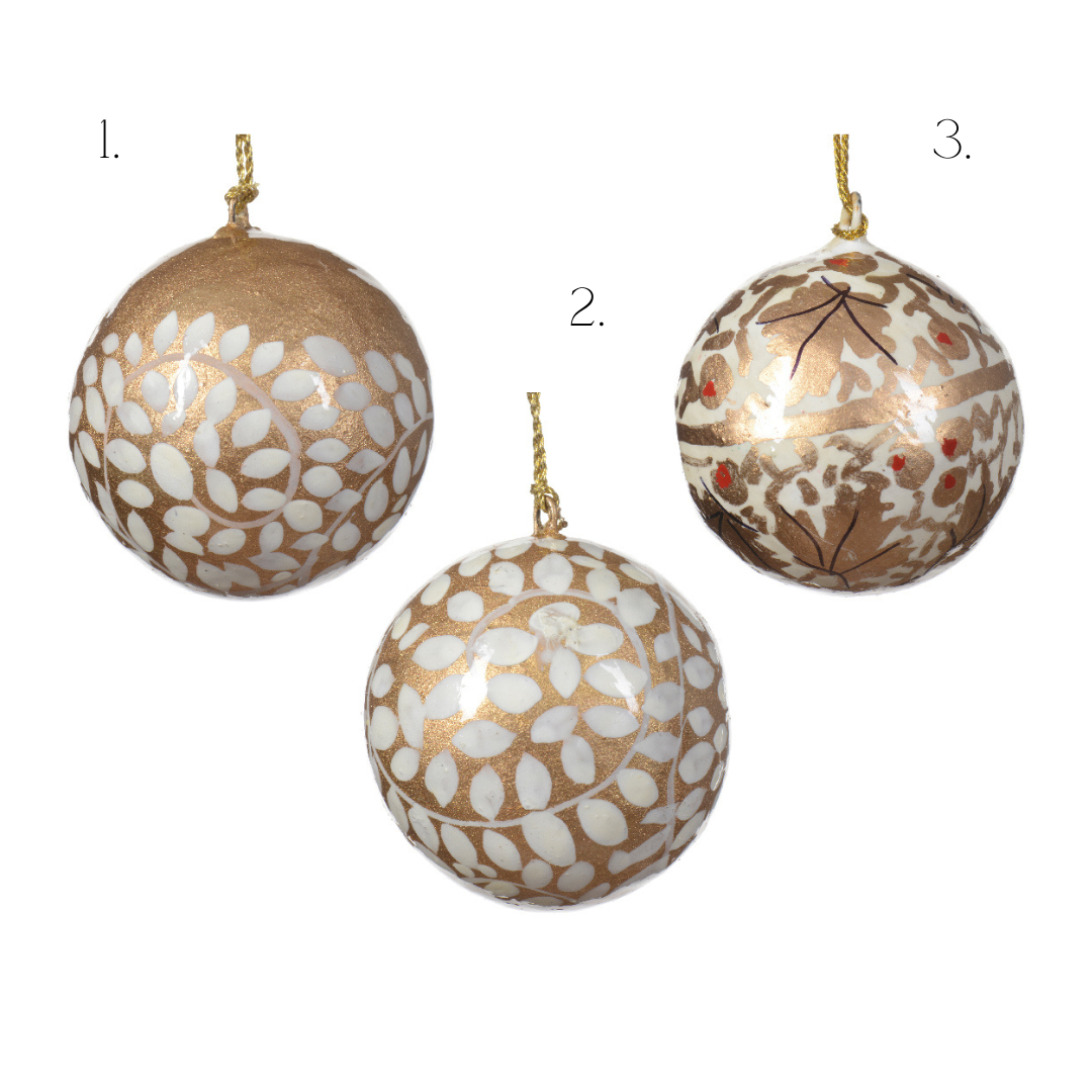 Handpainted recycled paper gold round bauble (3cm)