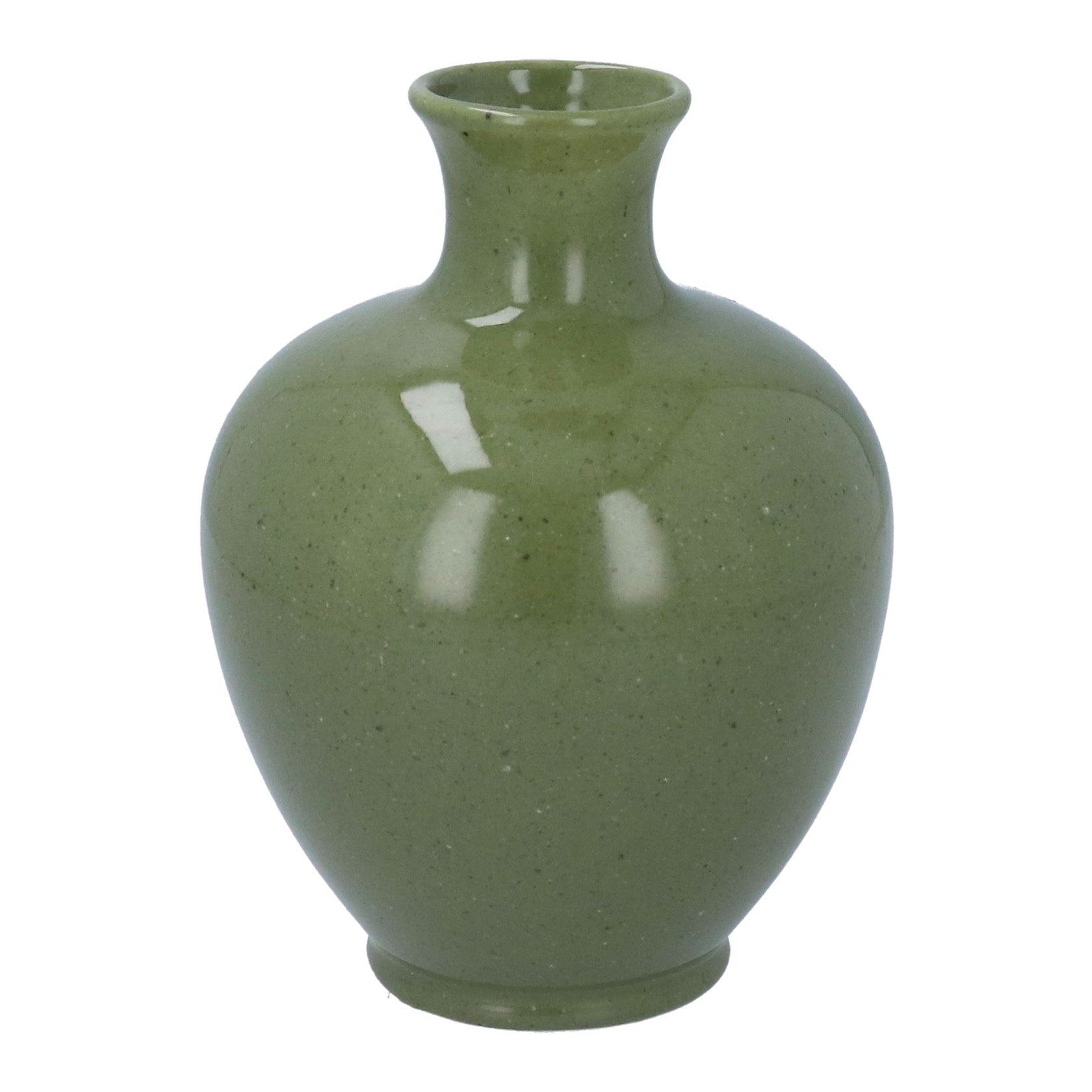Green Porcelain Vase w Fluted Neck