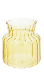 Two yellow glass vases on a white background