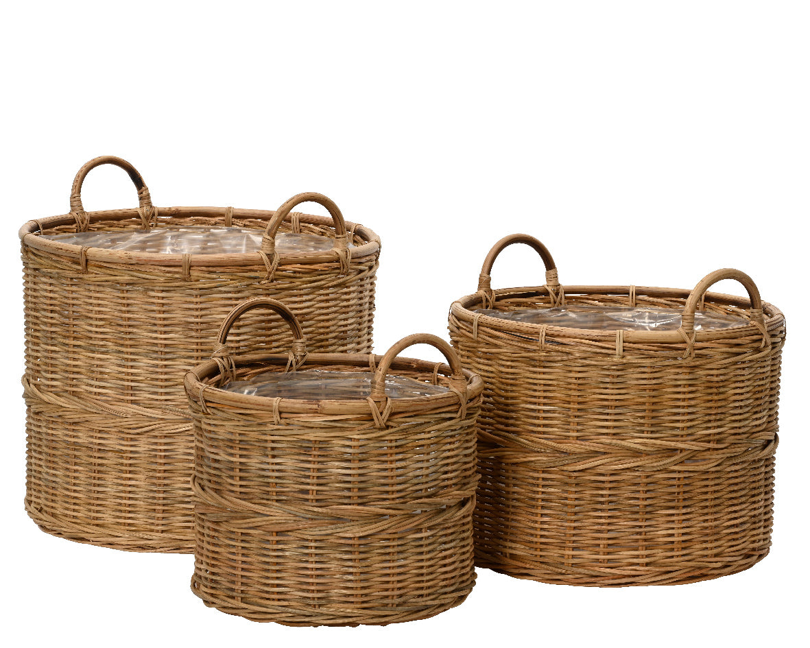 Round basket planter with handles