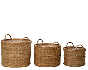 Round basket planter with handles
