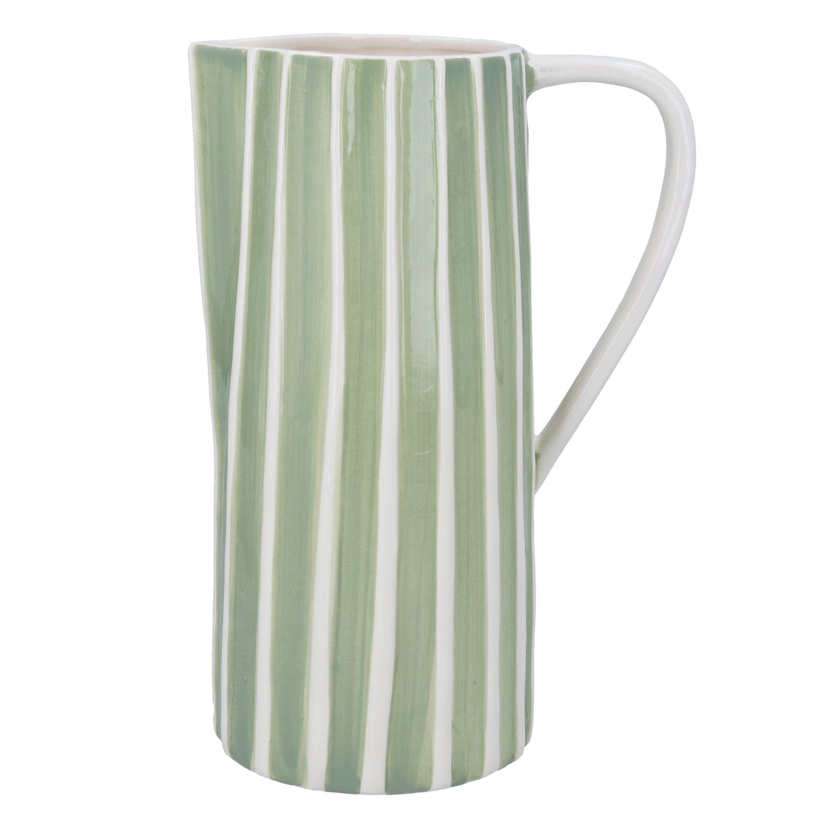 Green & white strip earthenware jug (Large)