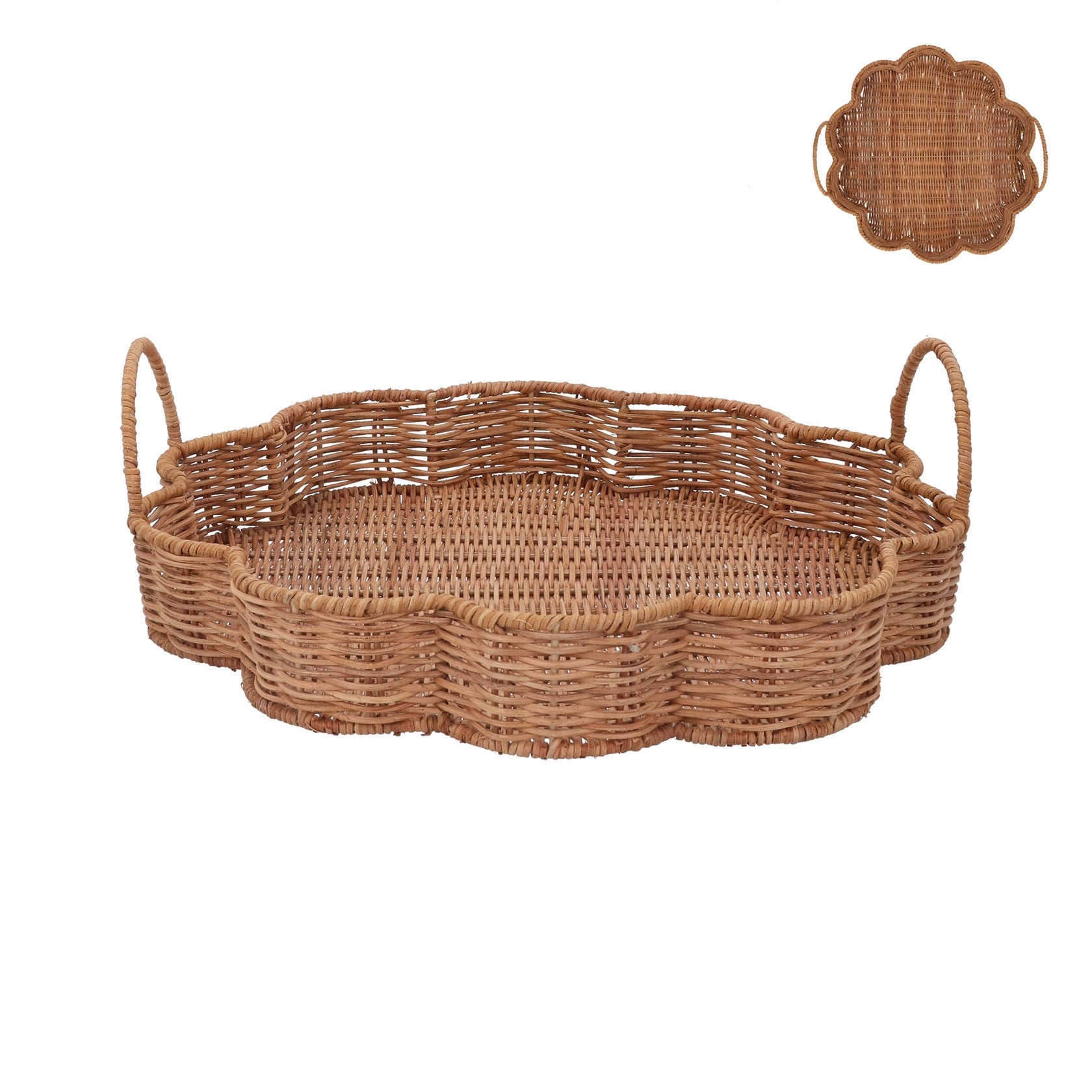 Rattan flower shape handled tray