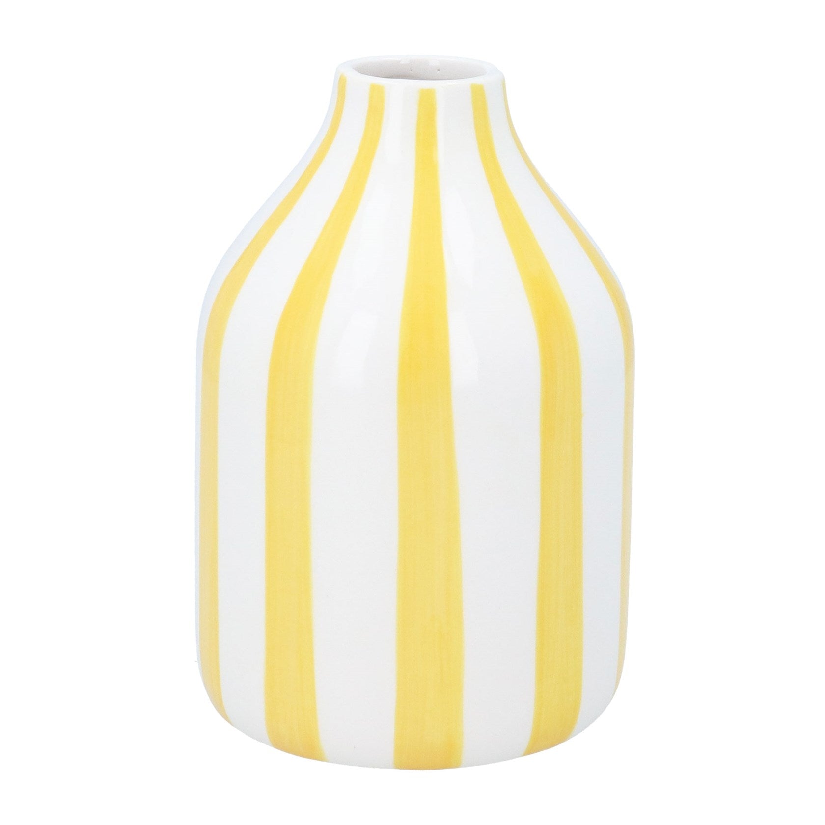Earthenware yellow stripe dec vase 16cm