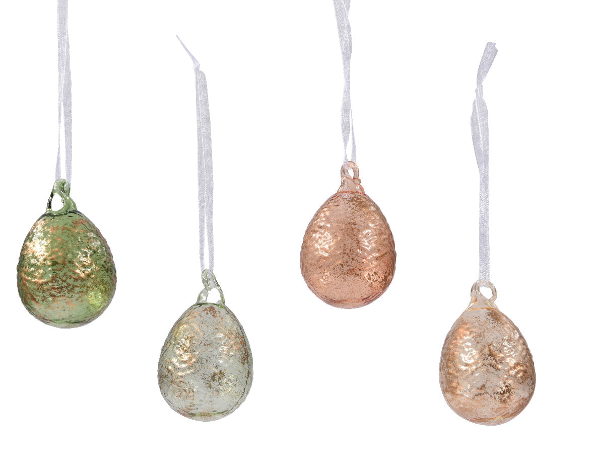 Copper dusted glass egg hanging decs
