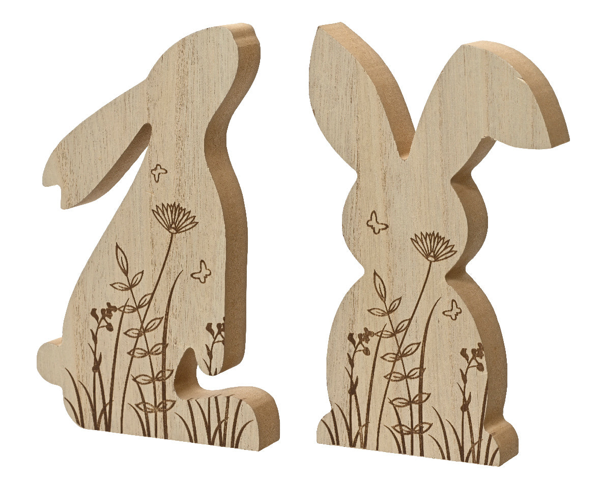 Wooden bunny with floral design