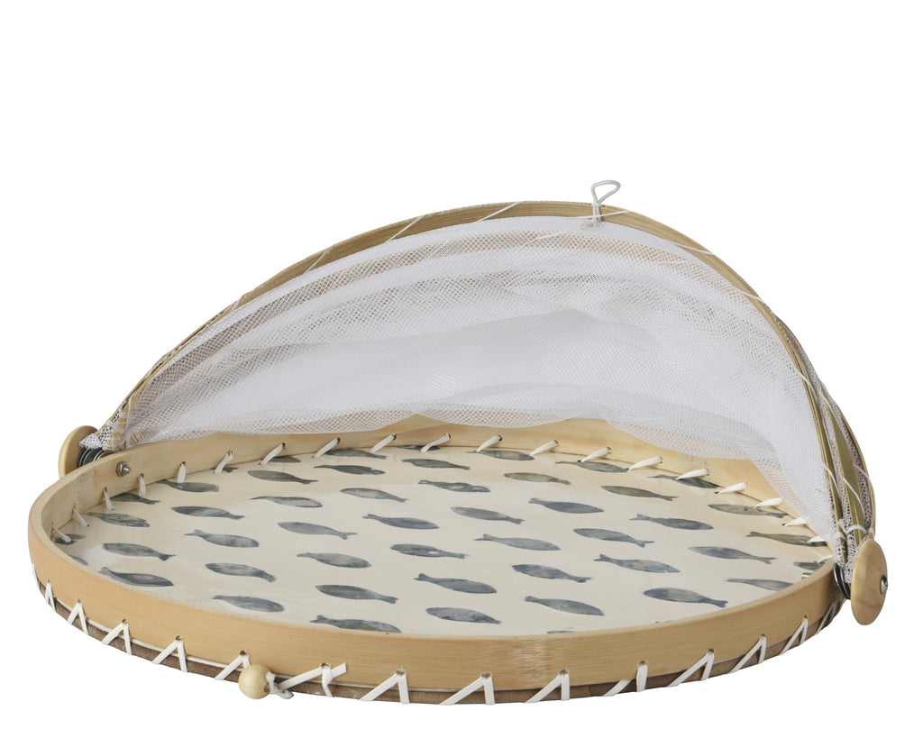 Fish print food cover with  mother of pearl finish