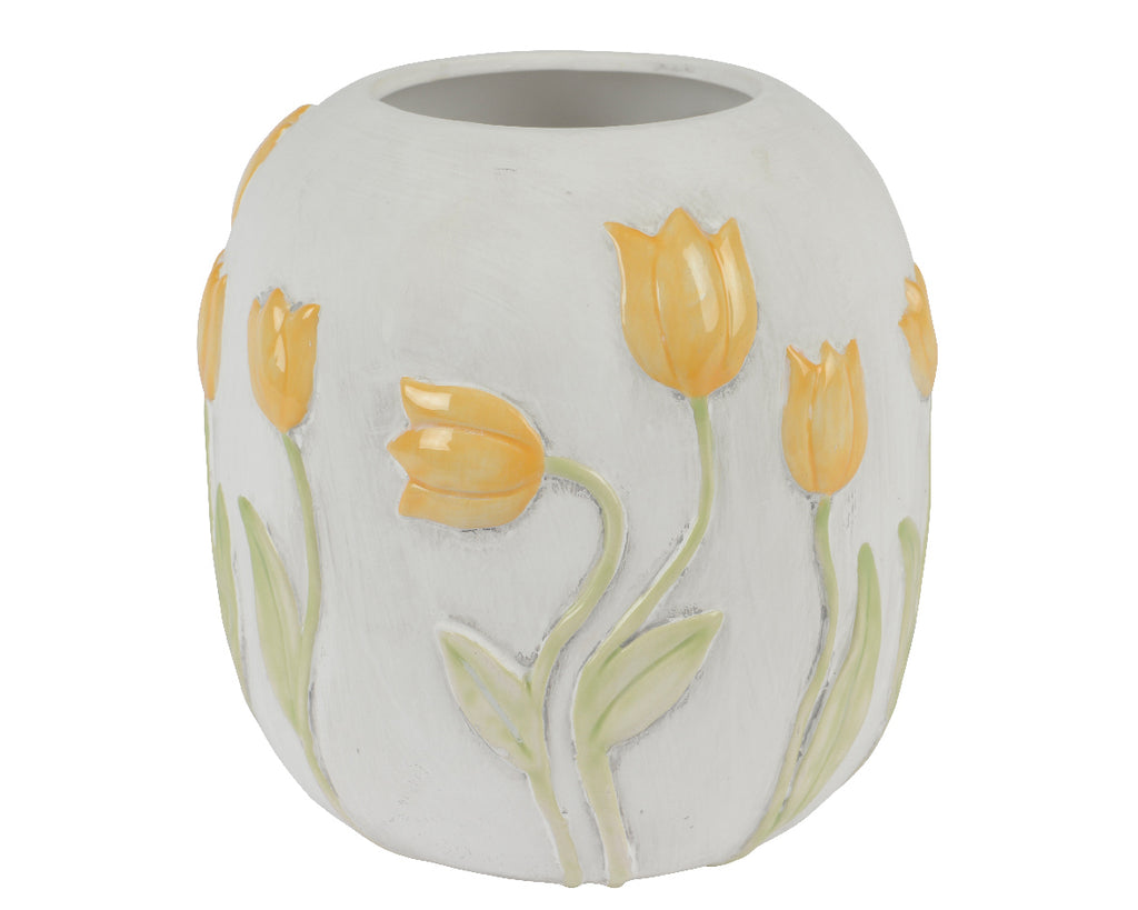 Yellow tulip stoneware vase