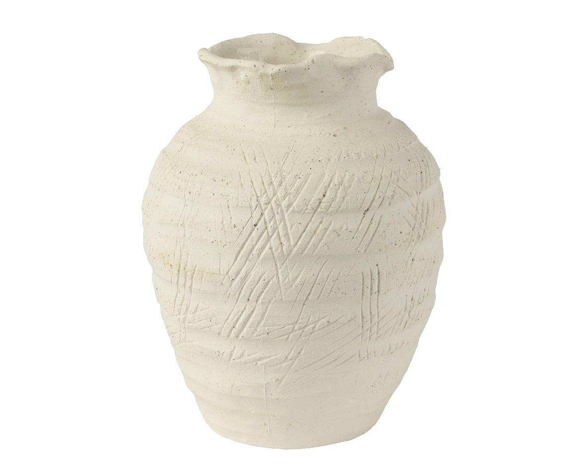 Small stoneware matt fluted neck vase