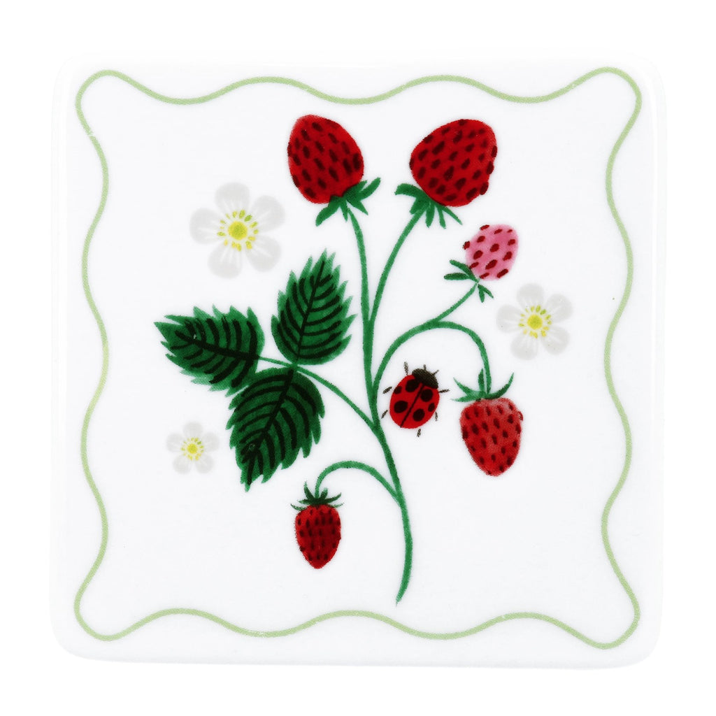 Strawberry print porcelain coaster