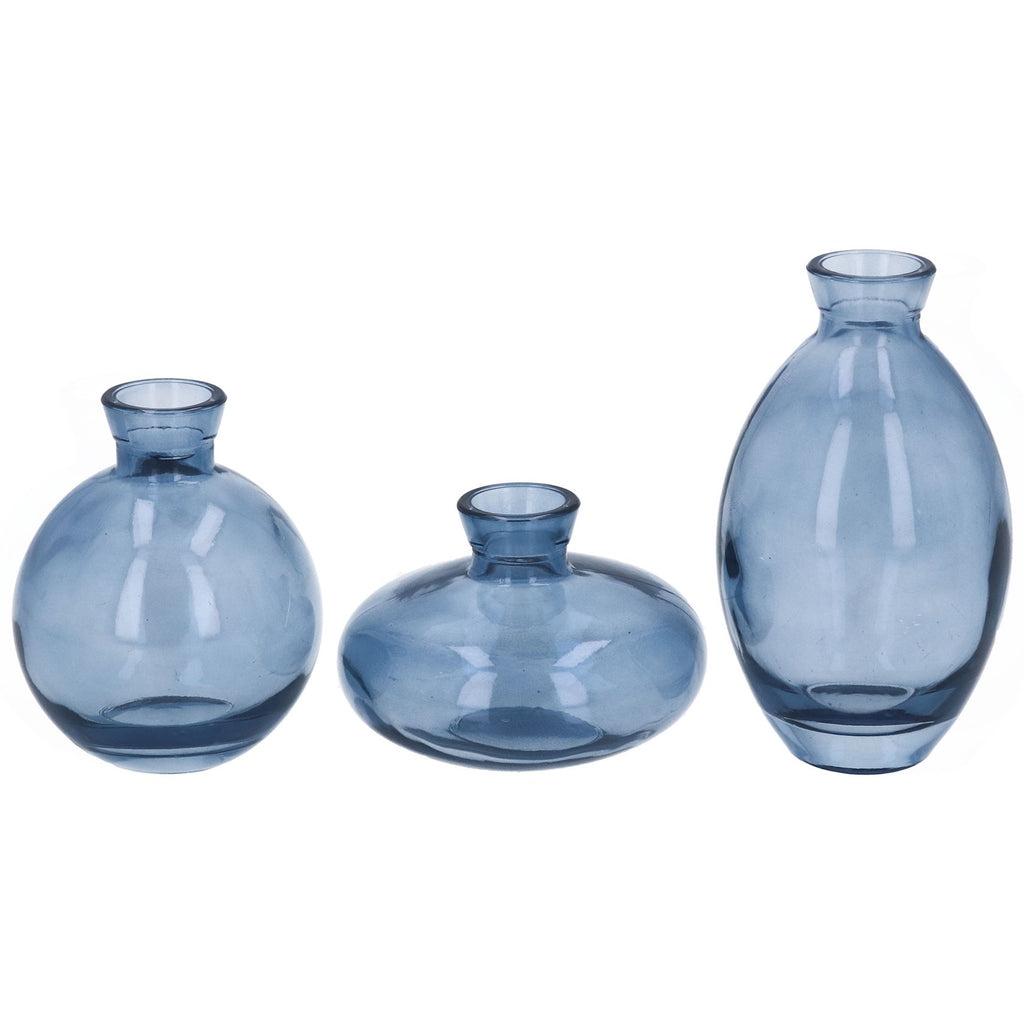 Mini Clear Blue Glass Bud Vase, 3as