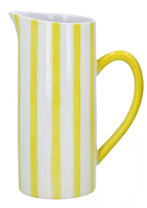 Yellow/green striped large ceramic pitcher