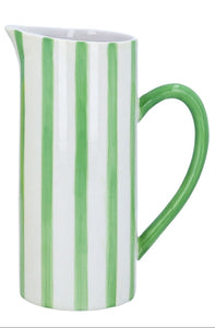 Yellow/green striped large ceramic pitcher