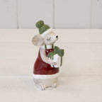Ceramic mouse dressed in red with present