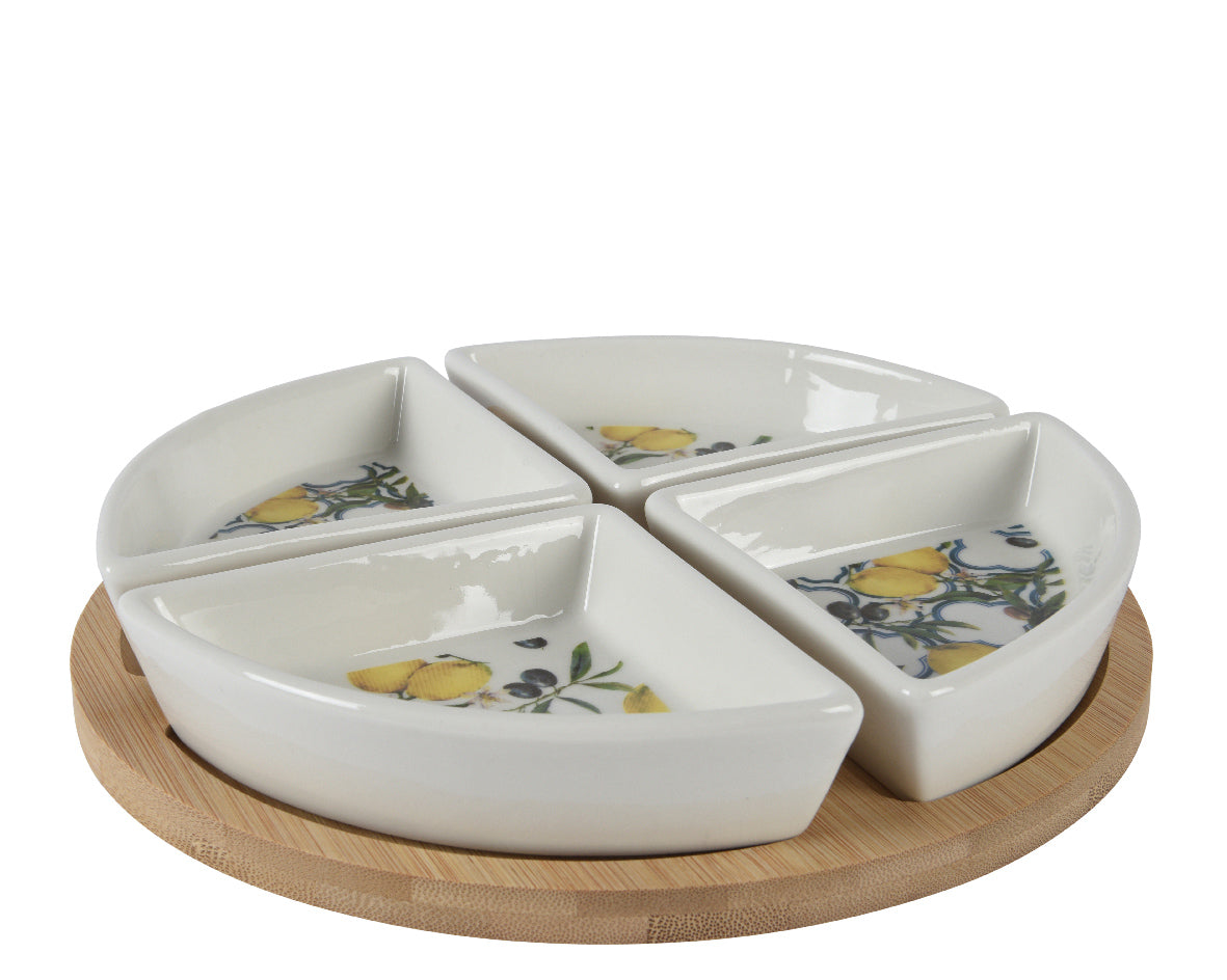 Lemon and olive print tapas set