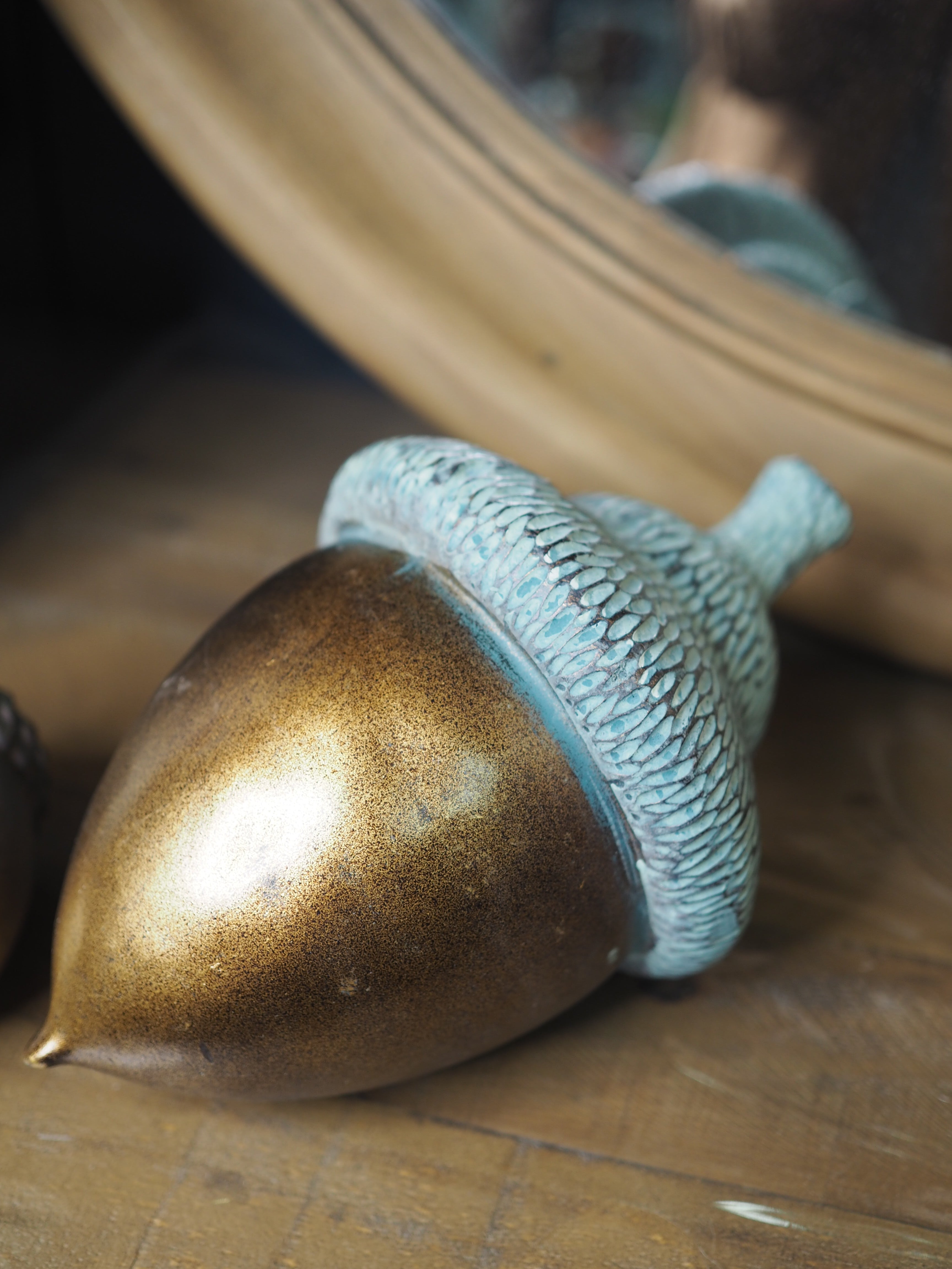 Large verdigris acorn