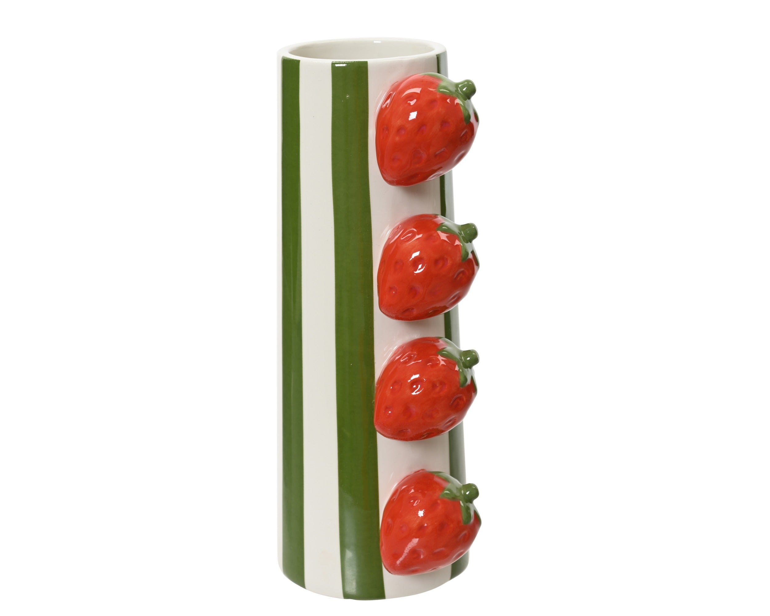 Striped glazed vase with strawberry detail