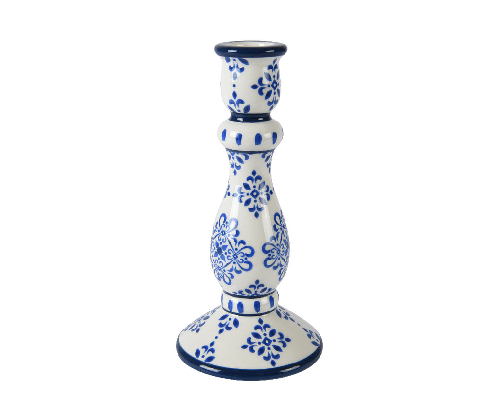 Tall blue and white dinner candle holder