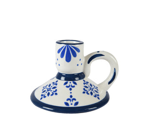 Short handled blue and white dinner candle holder