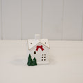Small Christmas house with red bow and trees - H 9cm