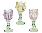 Coloured glass tulip tealight holder