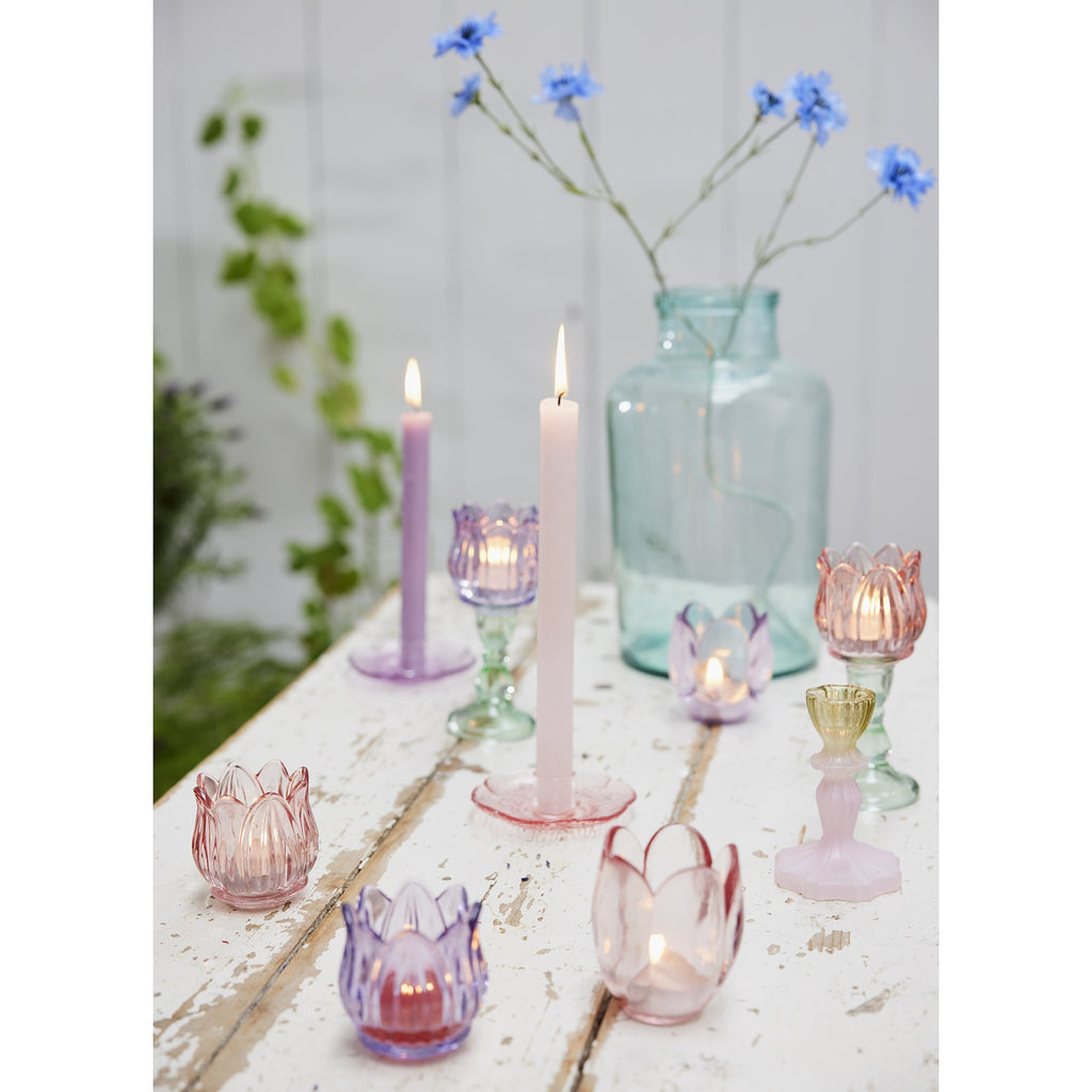 Coloured glass tulip tealight holder