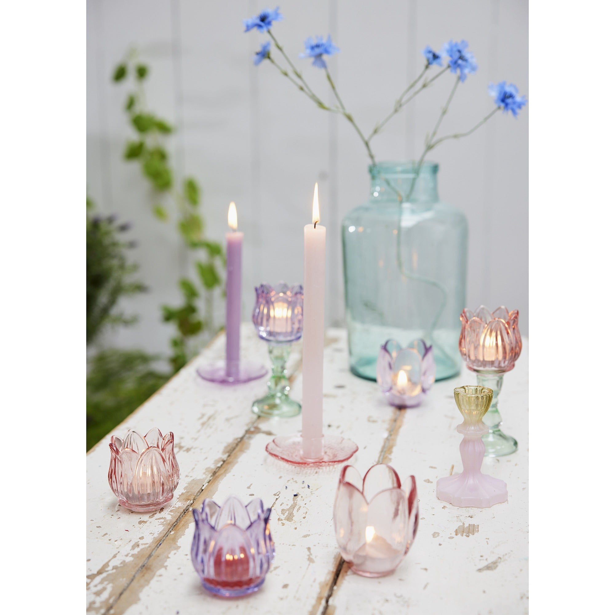 Coloured glass tulip tealight holder