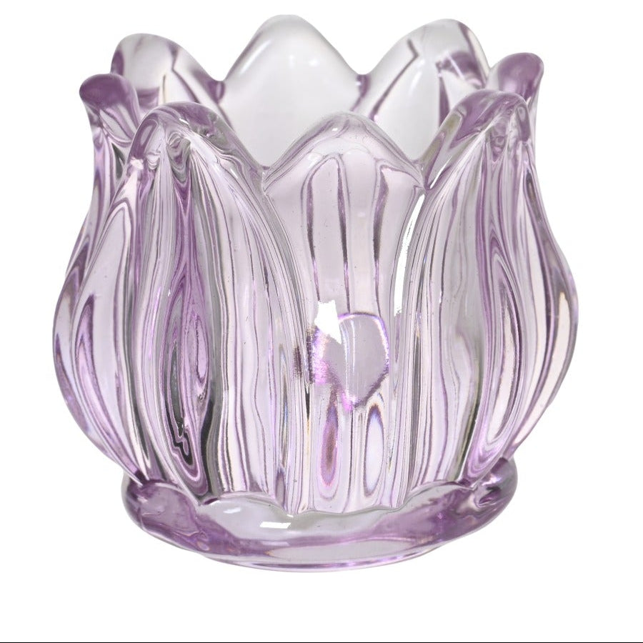 Coloured glass tulip head tealight holder