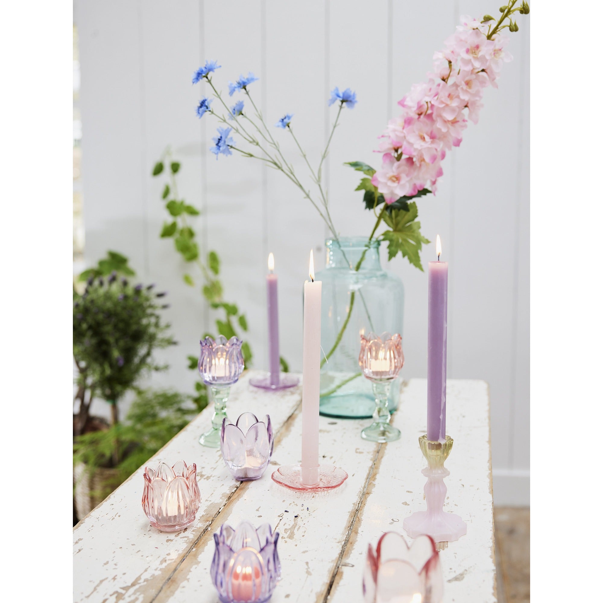 Coloured glass tulip head tealight holder