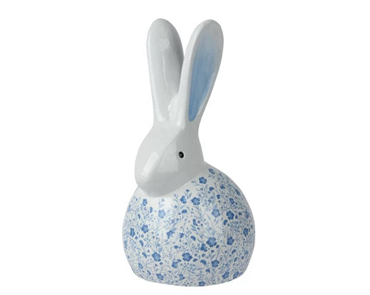 Blue floral bunny rabbit ornament-large