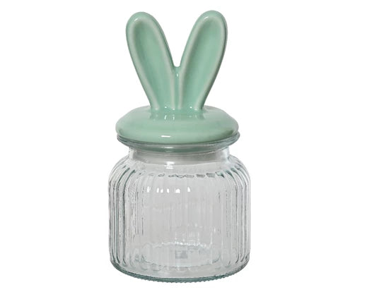 Mint green bunny ears storage jar