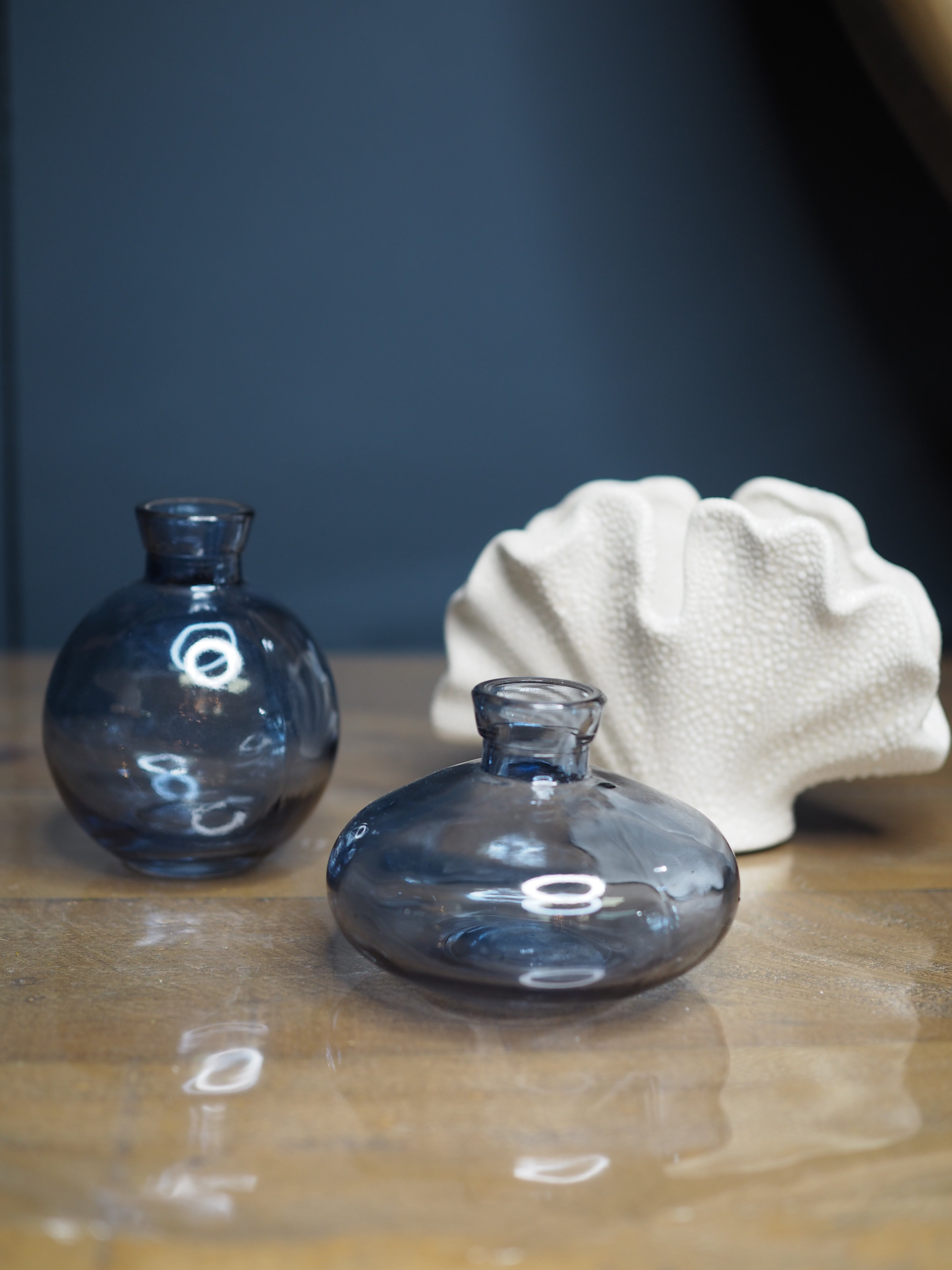 Mini Clear Blue Glass Bud Vase, 3as