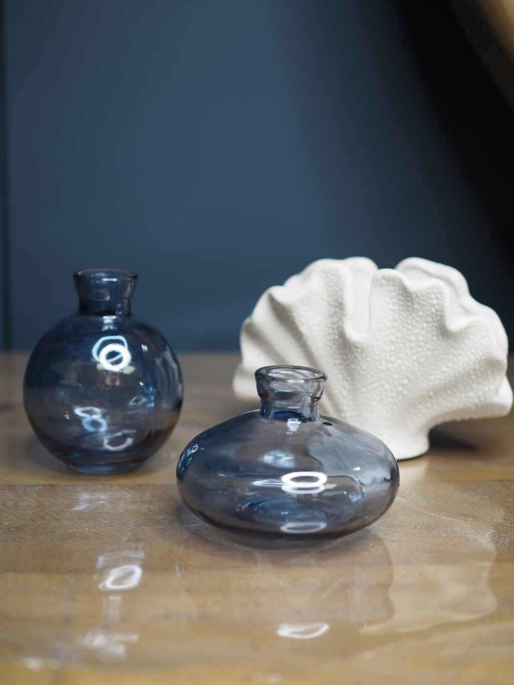 Mini Clear Blue Glass Bud Vase, 3as