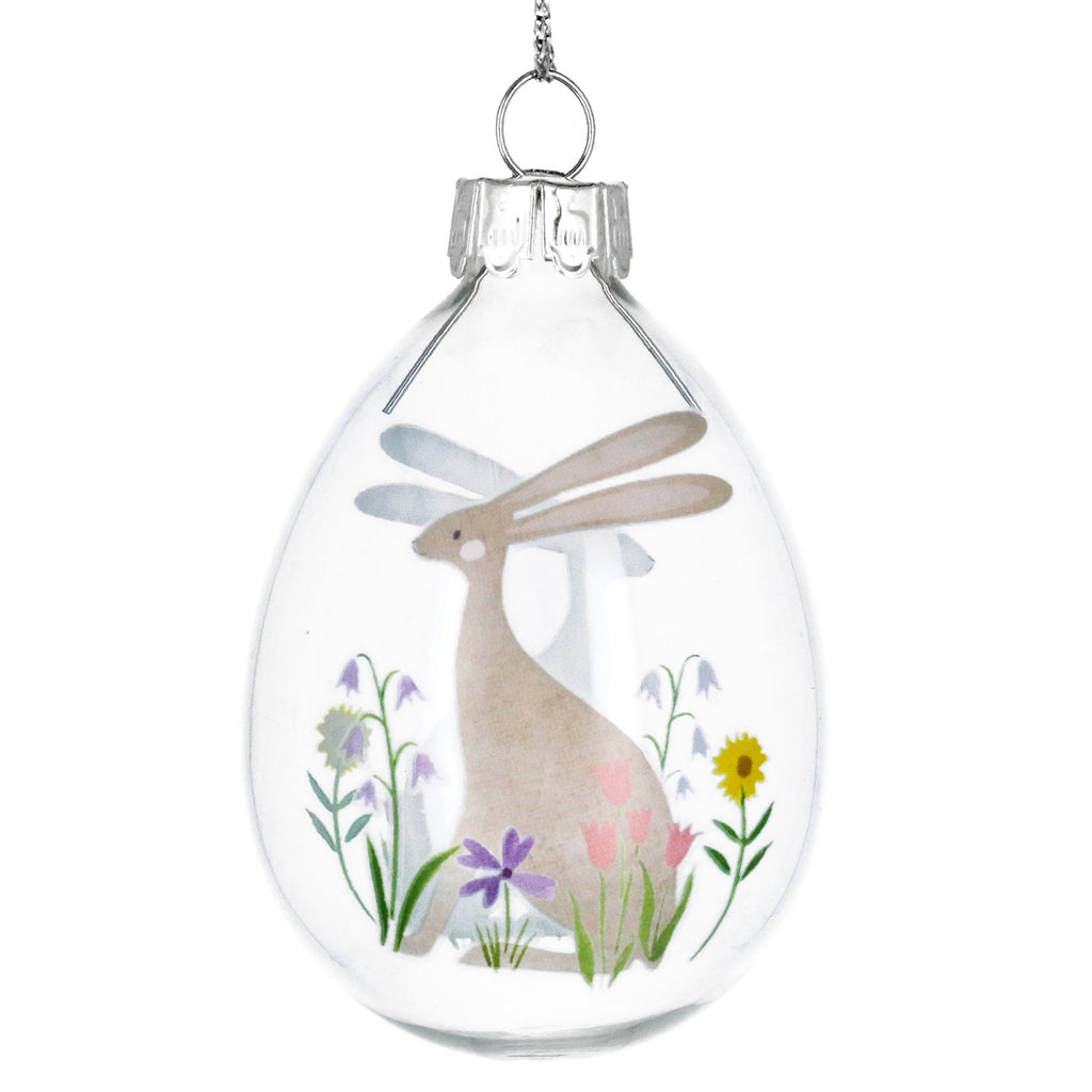 Pastel Meadow Glass Egg w Hare