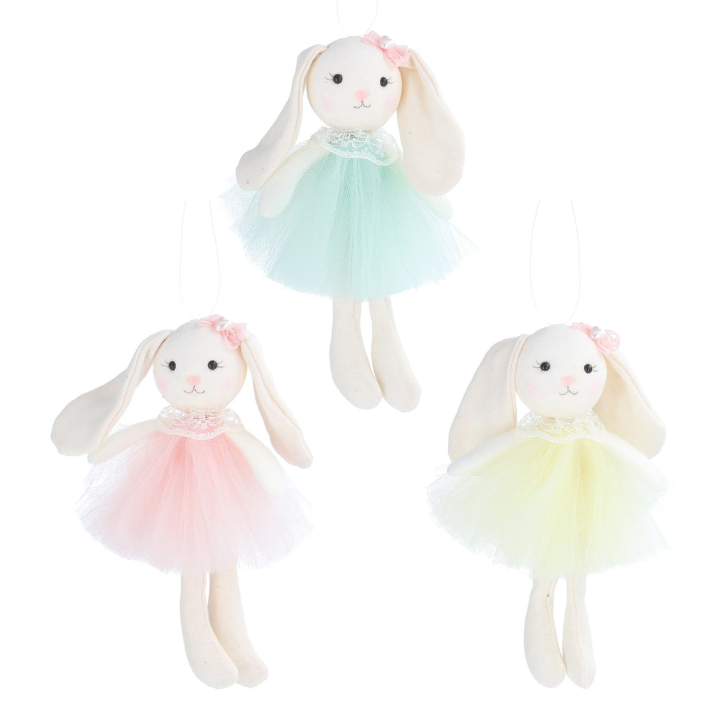 Fabric white bunny with pastel dress
