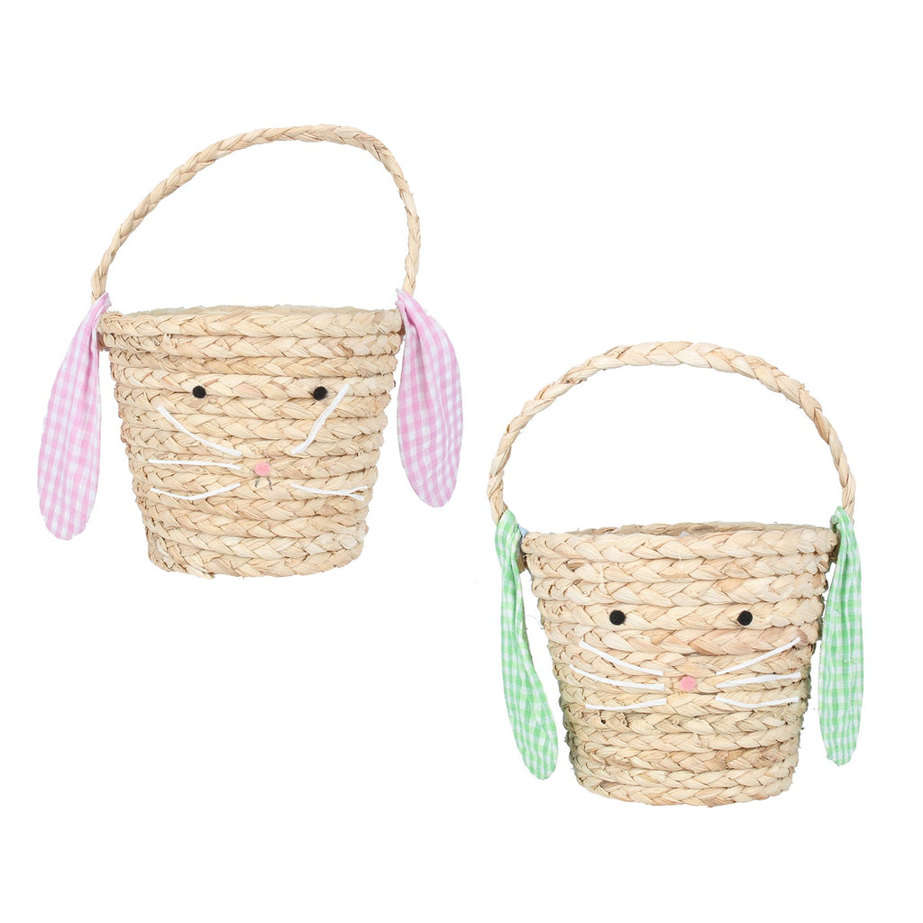 Straw bunny basket with floppy gingham ears