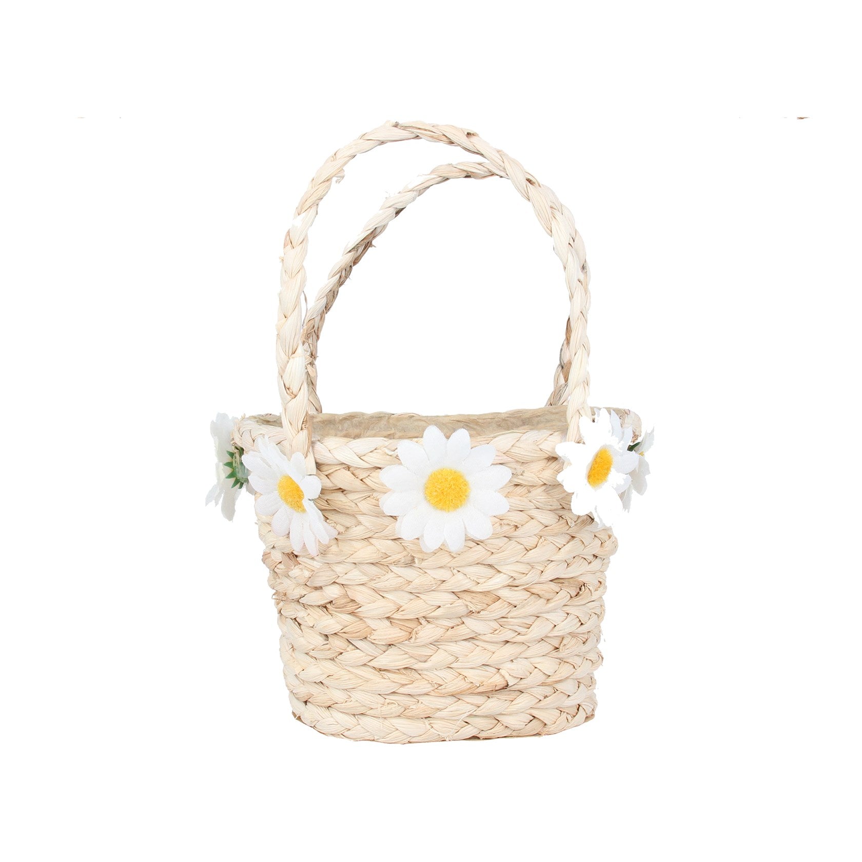 Straw basket with daisy trim