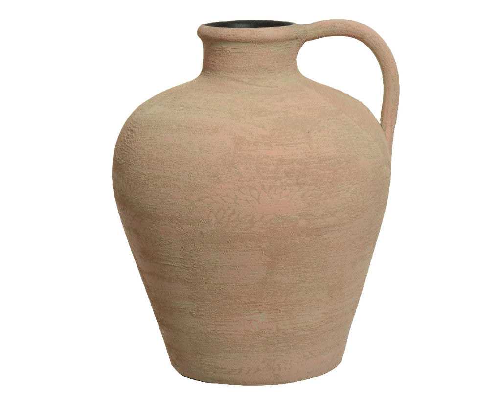 Rustic style terracotta jug with subtle flower embossing (Small)