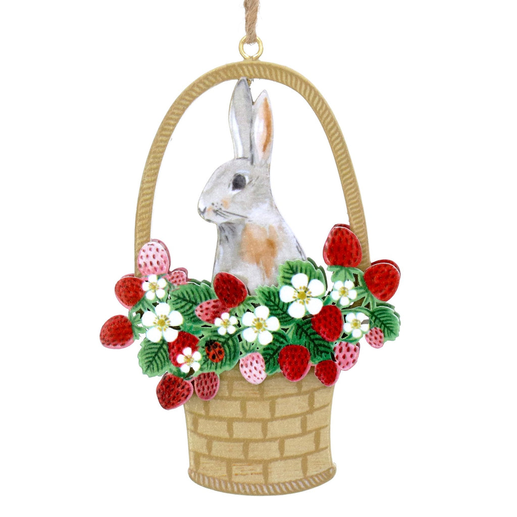 Strawberries basket with bunny flat wood dec