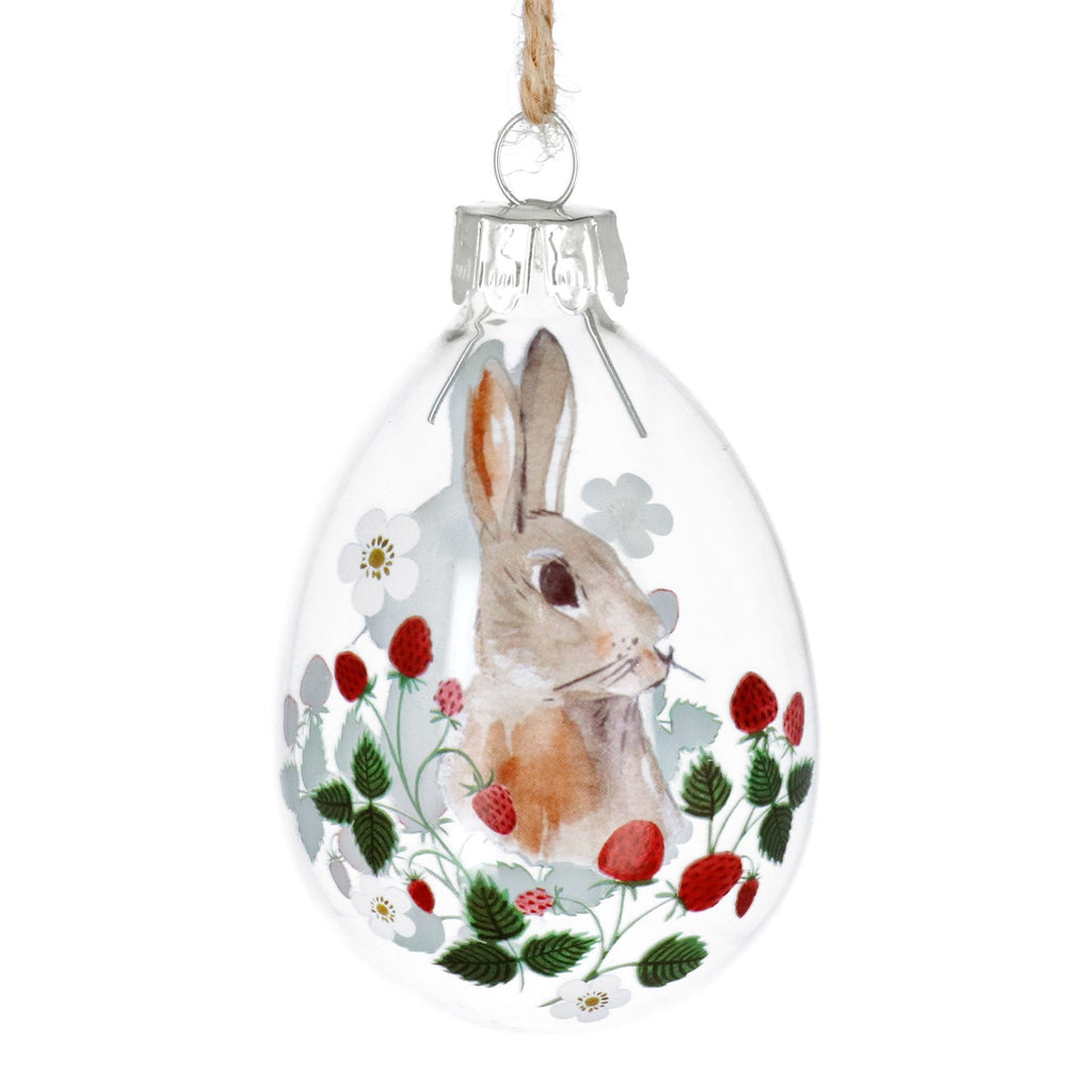 Strawberries/bunny clear glass hanging dec