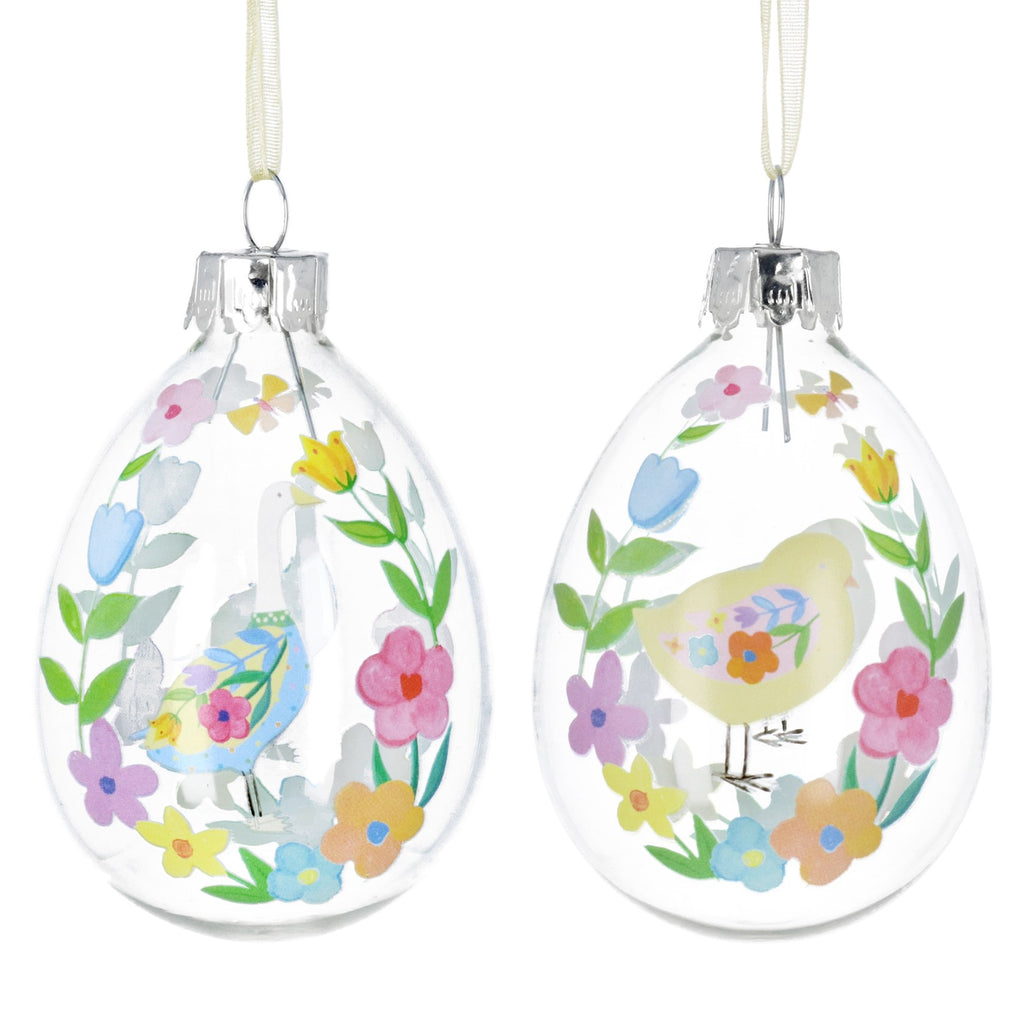 Pastel flowers glass hanging egg with duck/chick