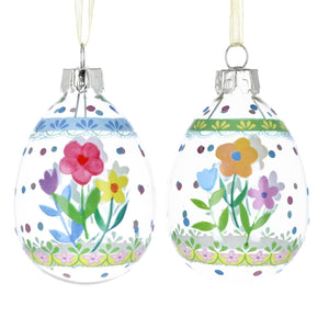 Pastel flowers and dots clear glass egg hanging decs (2 Styles)