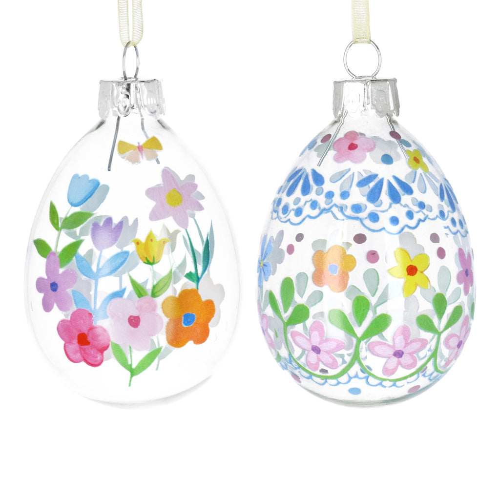 Pastel flowers clear glass egg hanging decs (2 Styles)