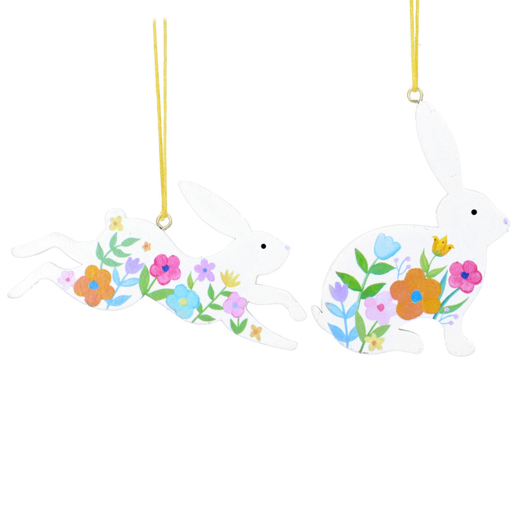 Pastel florals wooden hare hanging decs (2 Styles)