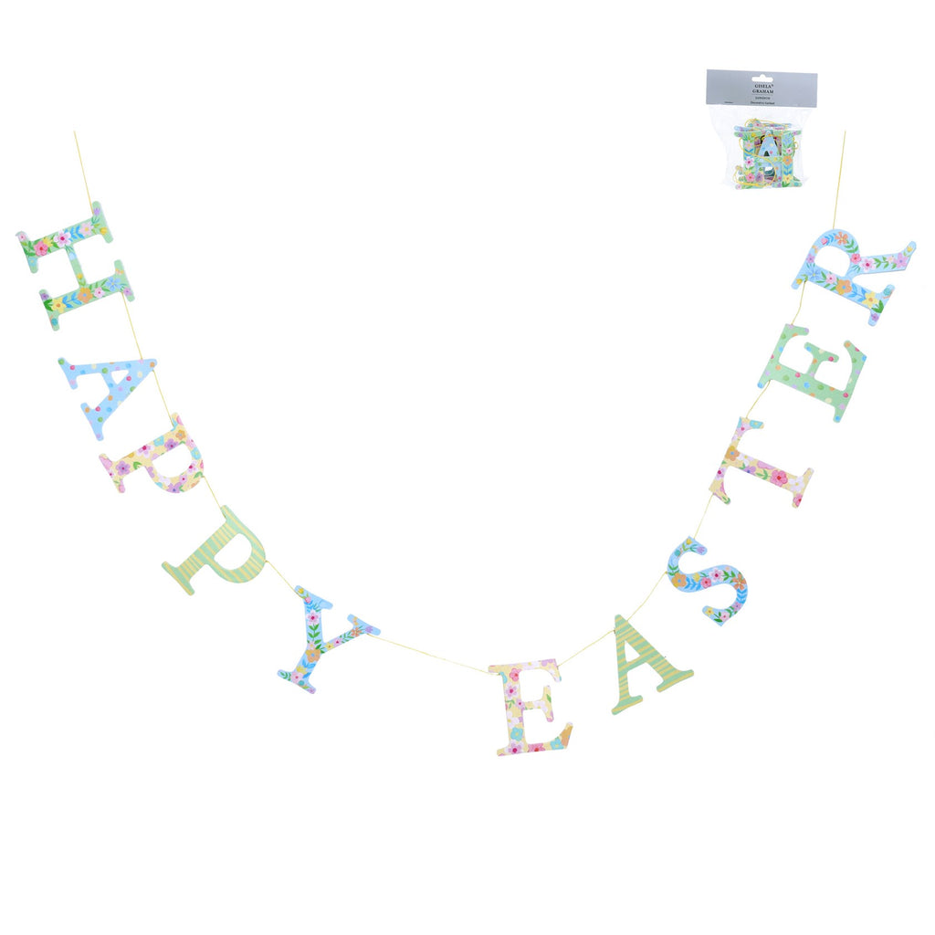 Pastel Flowers 'Happy Easter' Wood Garland