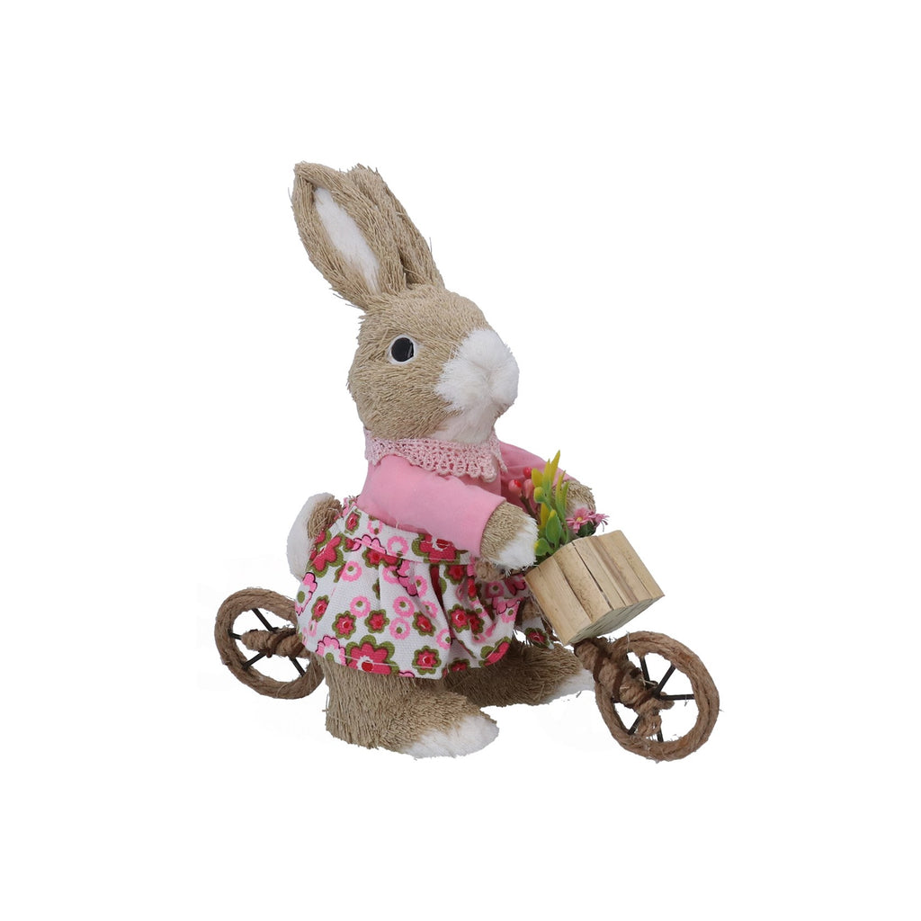 Bristle bunny with floral dress on bike