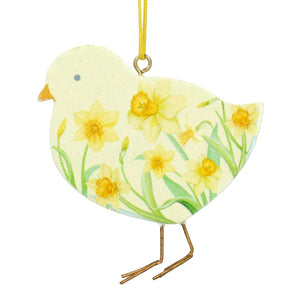 Daffodil print wooden chick hanging dec