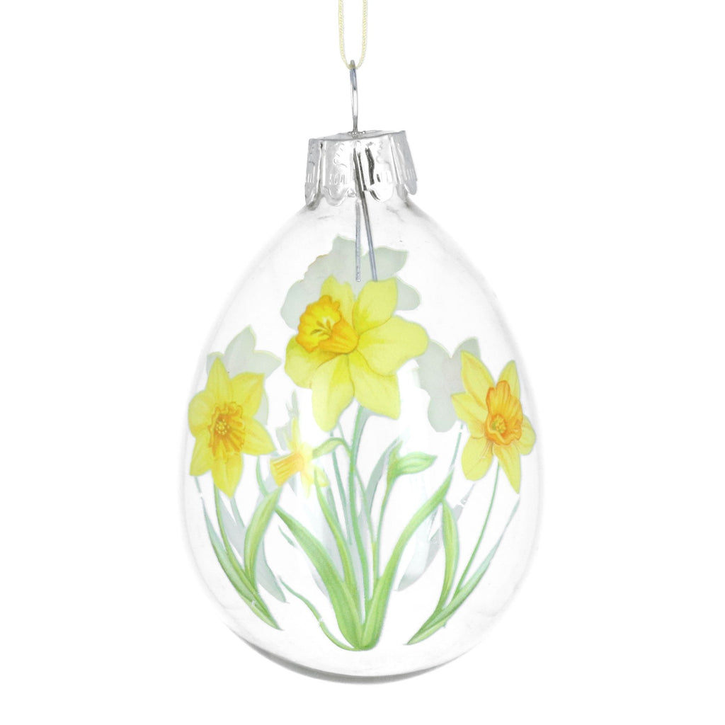 Daffodil print clear glass hanging dec